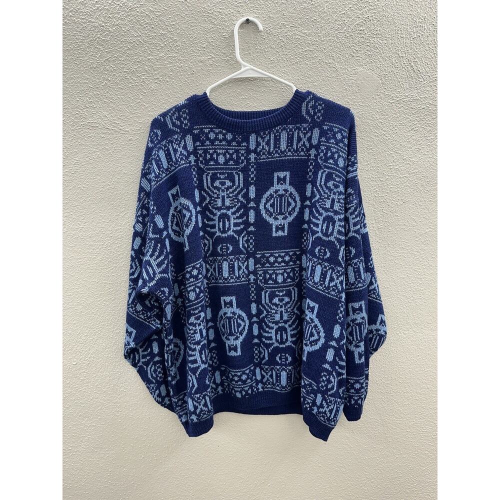 Harrington Park Mens Sweater Size 46 Blue Crewneck Knit Long Sleeve Vintage